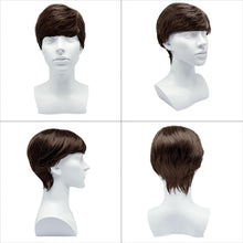 Herren Perücke braun Kurz Haare Layered Wave mit Pony für