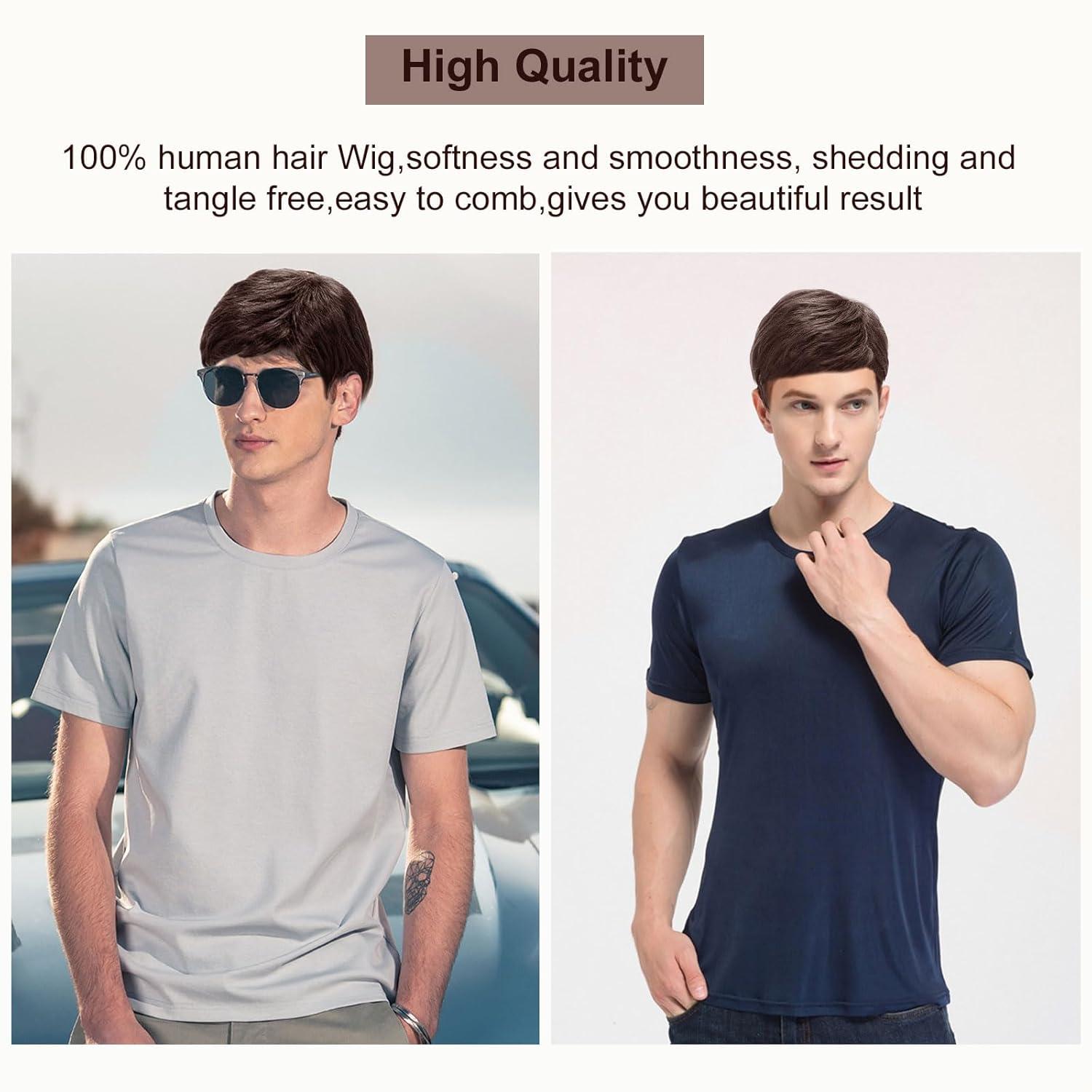 Braune Herren Perücke Kurz Haare Layered Wave mit Pony Halloween Cosplay
