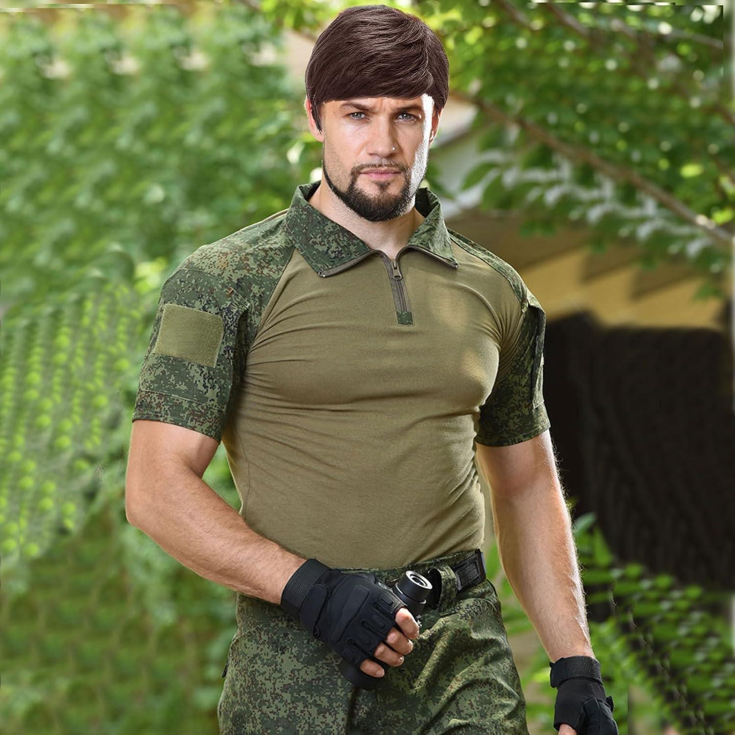 Herren Perücke braun Kurz Haare Layered Wave mit Pony Fasching