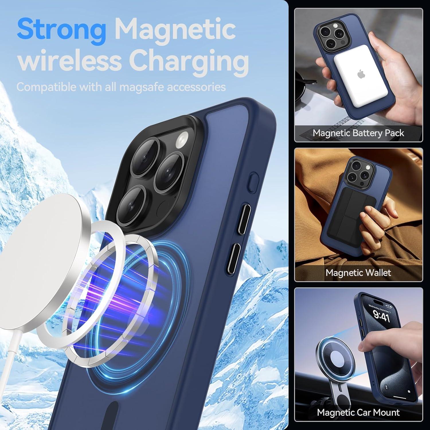 Handyhülle iPhone 15 Pro MagSafe Schutzfolie Matt Blau