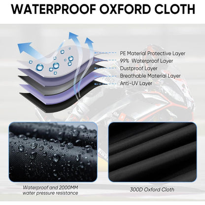 Motorrad Abdeckplane Wasserdicht 300D Outdoor XXL Noir 295x110x140cm