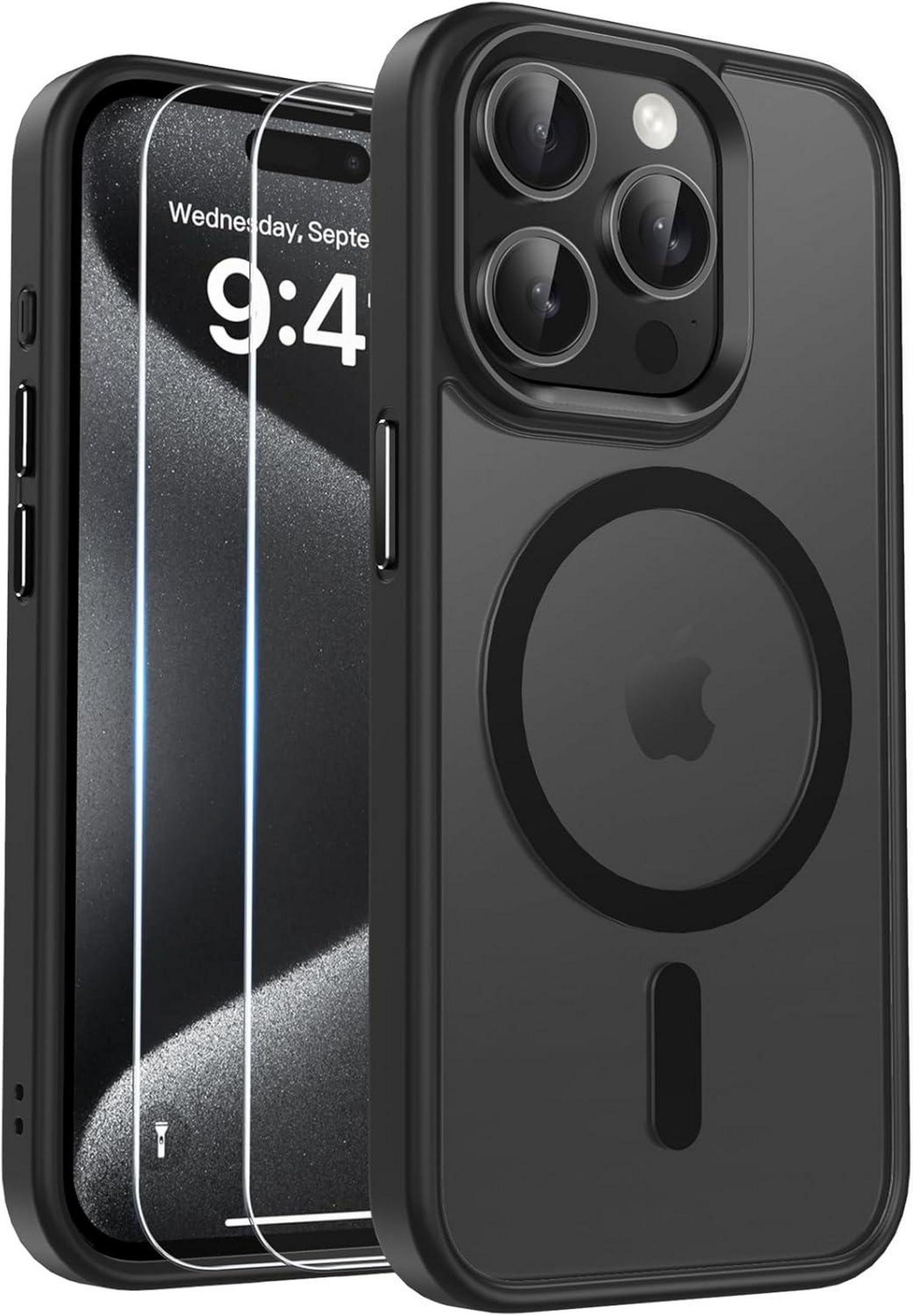 Handyhülle mit MagSafe für iPhone 15 Pro, Stoßfest Mattiert Schwarz