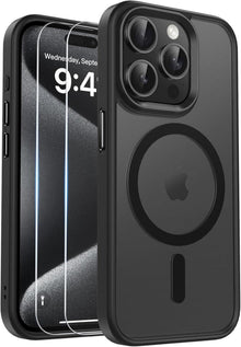 Handyhülle mit MagSafe für iPhone 15 Pro, Stoßfest Mattiert Schwarz