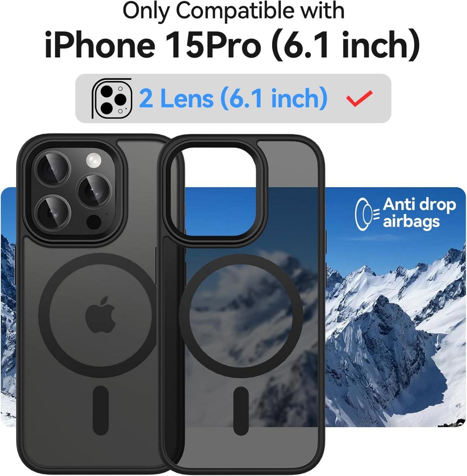 Kmofizle iPhone 15 Pro Hülle MagSafe Schutzfolie Schwarz