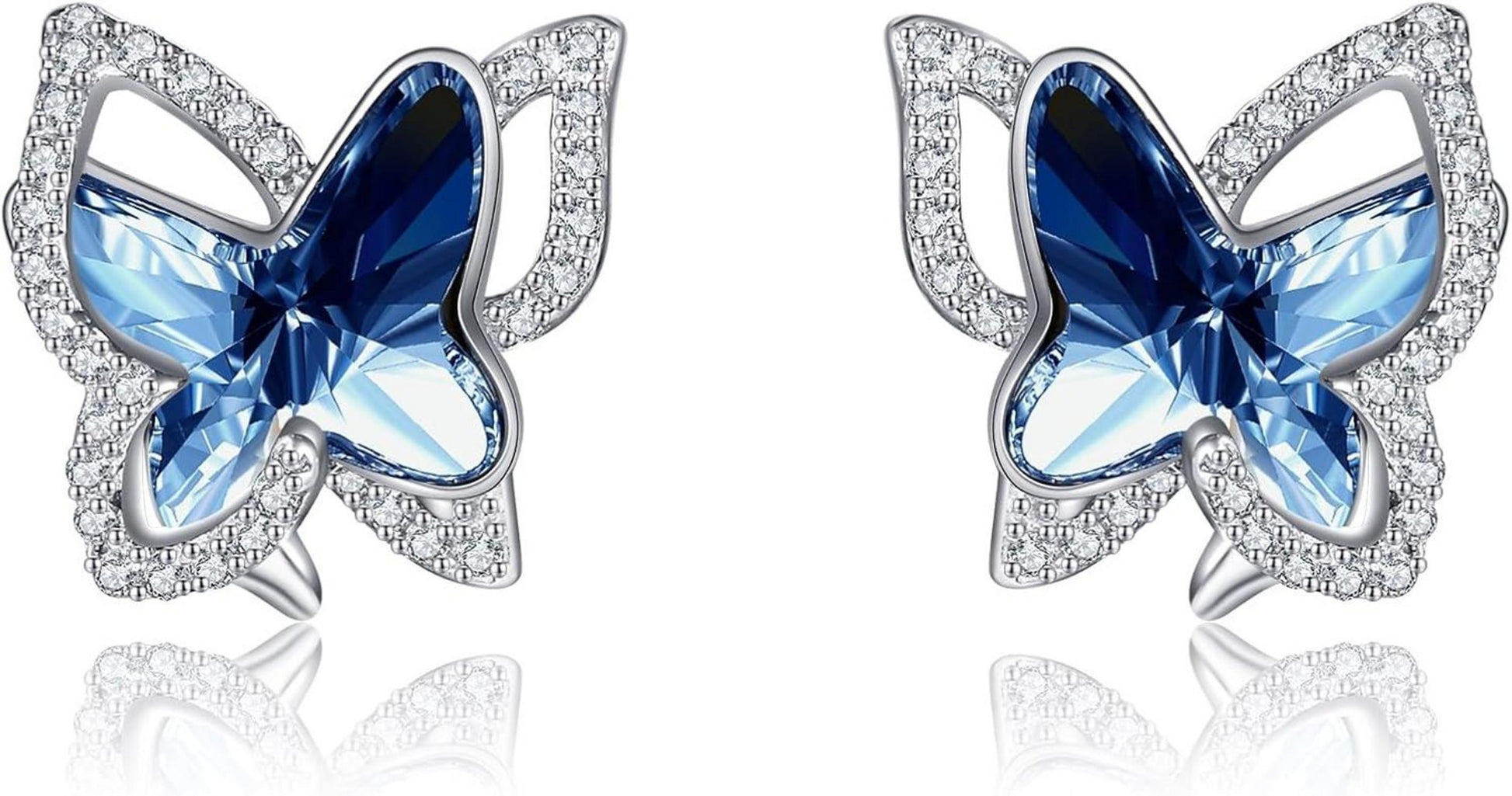 925 Sterling Silber Schmetterling Ohrringe mit blauen Kristallen