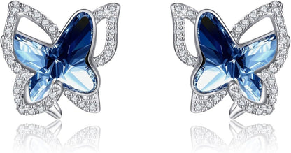 925 Sterling Silber Schmetterling Ohrringe mit blauen Kristallen