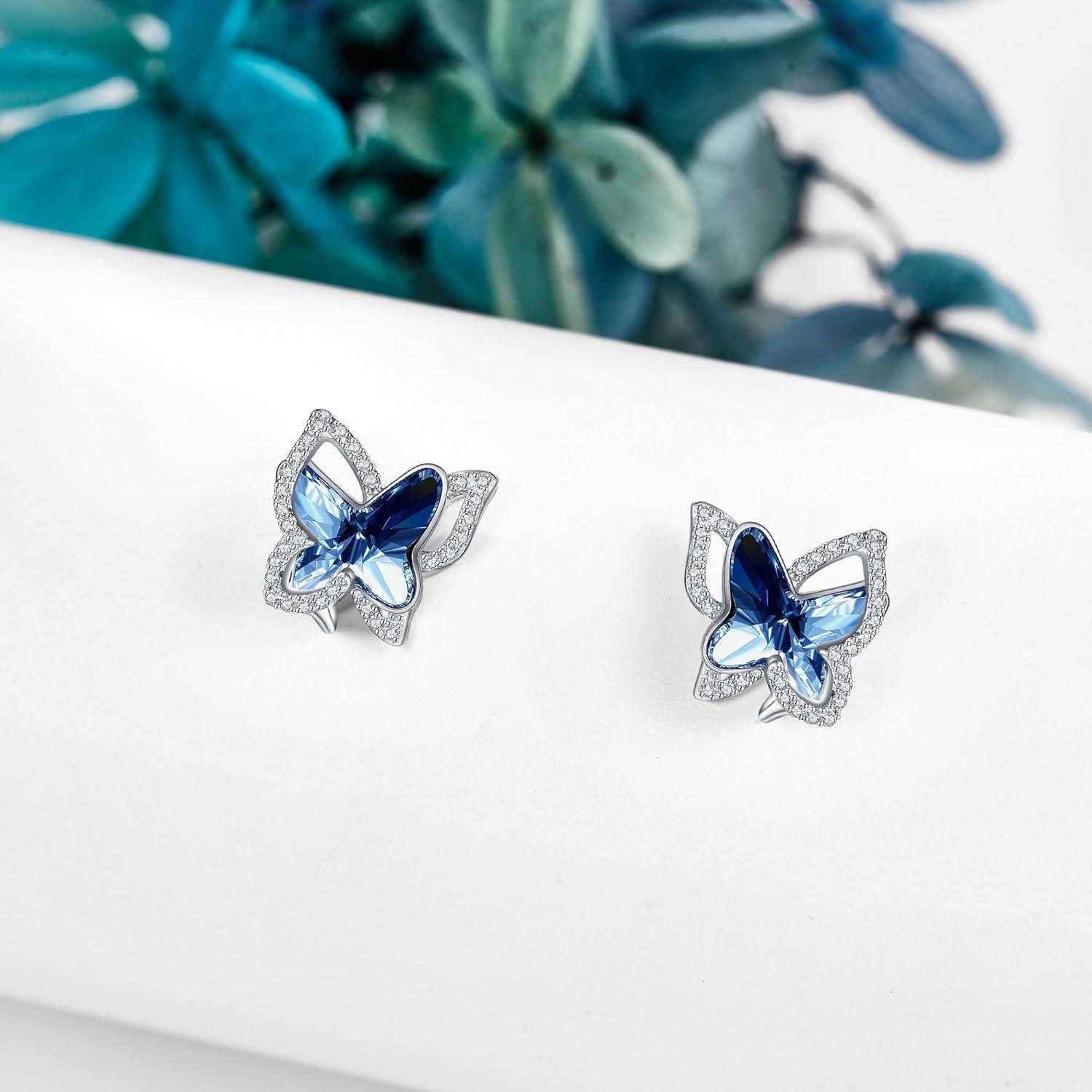 VONALA Schmetterling Ohrringe Blau Kristall 925 Silber