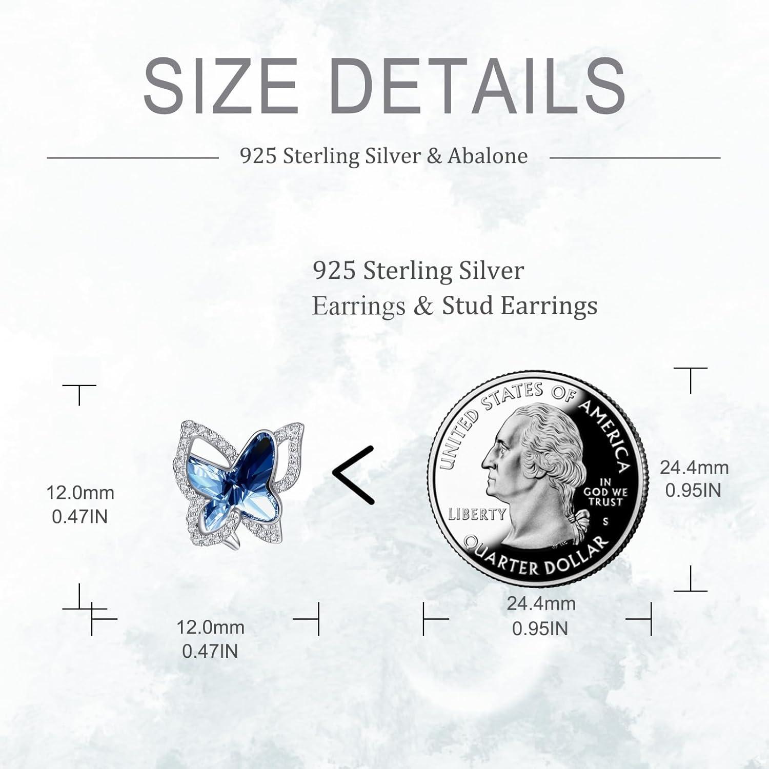 Schmetterling Ohrringe 925 Sterling Silber Blaue Kristalle Geeignet