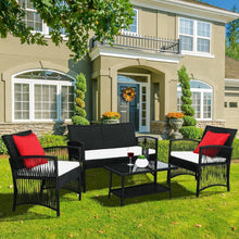 Rattan Gartenmöbel Set 4-Teilig Schwarz inkl. Sitzkissen