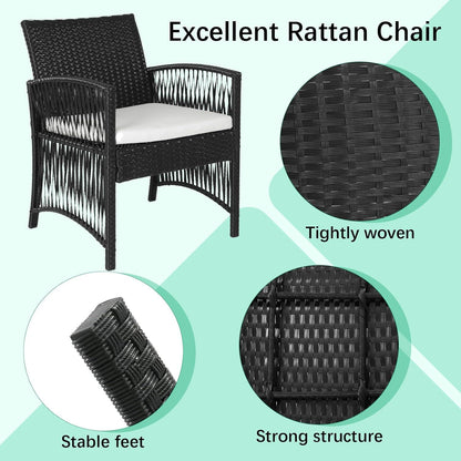 Rattan Gartenmöbel Set 4-Teilig Schwarz inkl. Sitzkissen