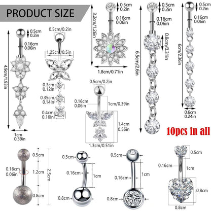 10er Set Bauchnabelpiercing Schwangerschaft mit Anhängern