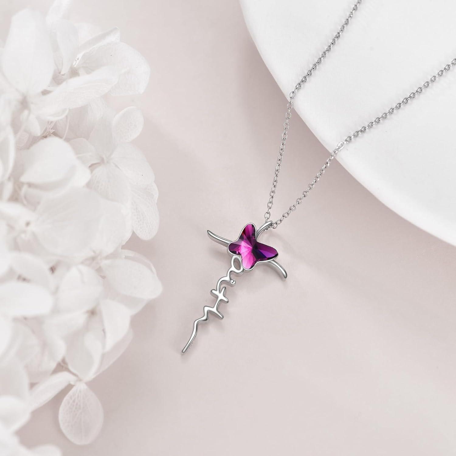 VONALA Schmetterling Glaube Kreuz Halskette Sterling Silber Kristallgeschenk