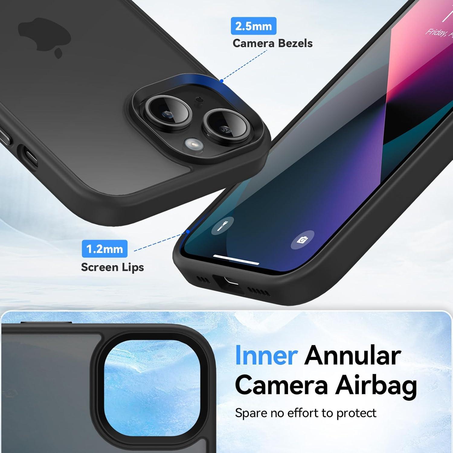 Schwarze Stoßfeste Handyhülle für iPhone 14/13 mit Schutzfolie