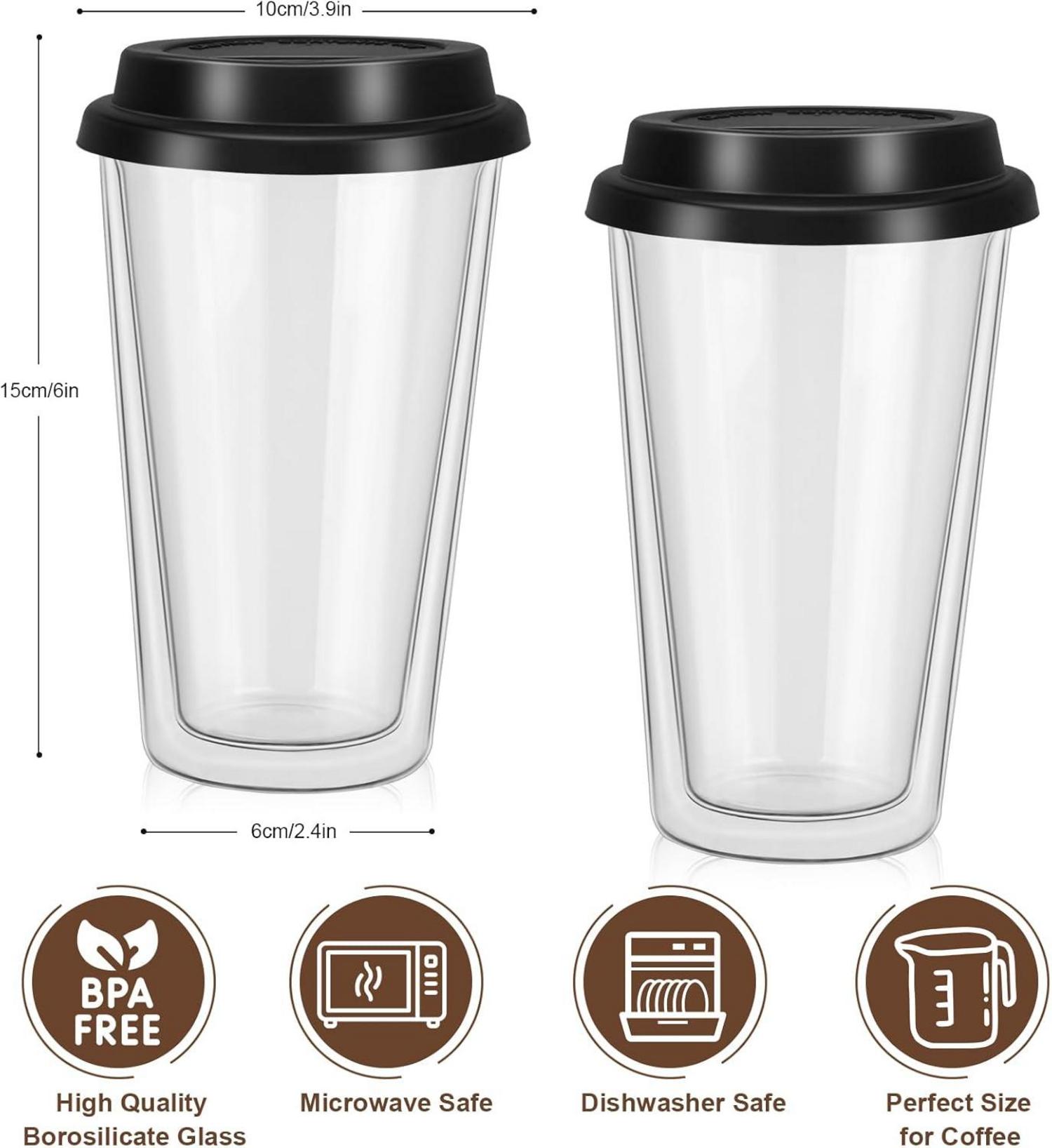 Doppelwandige Kaffeegläser mit Deckel 12oz Latte Macchiato