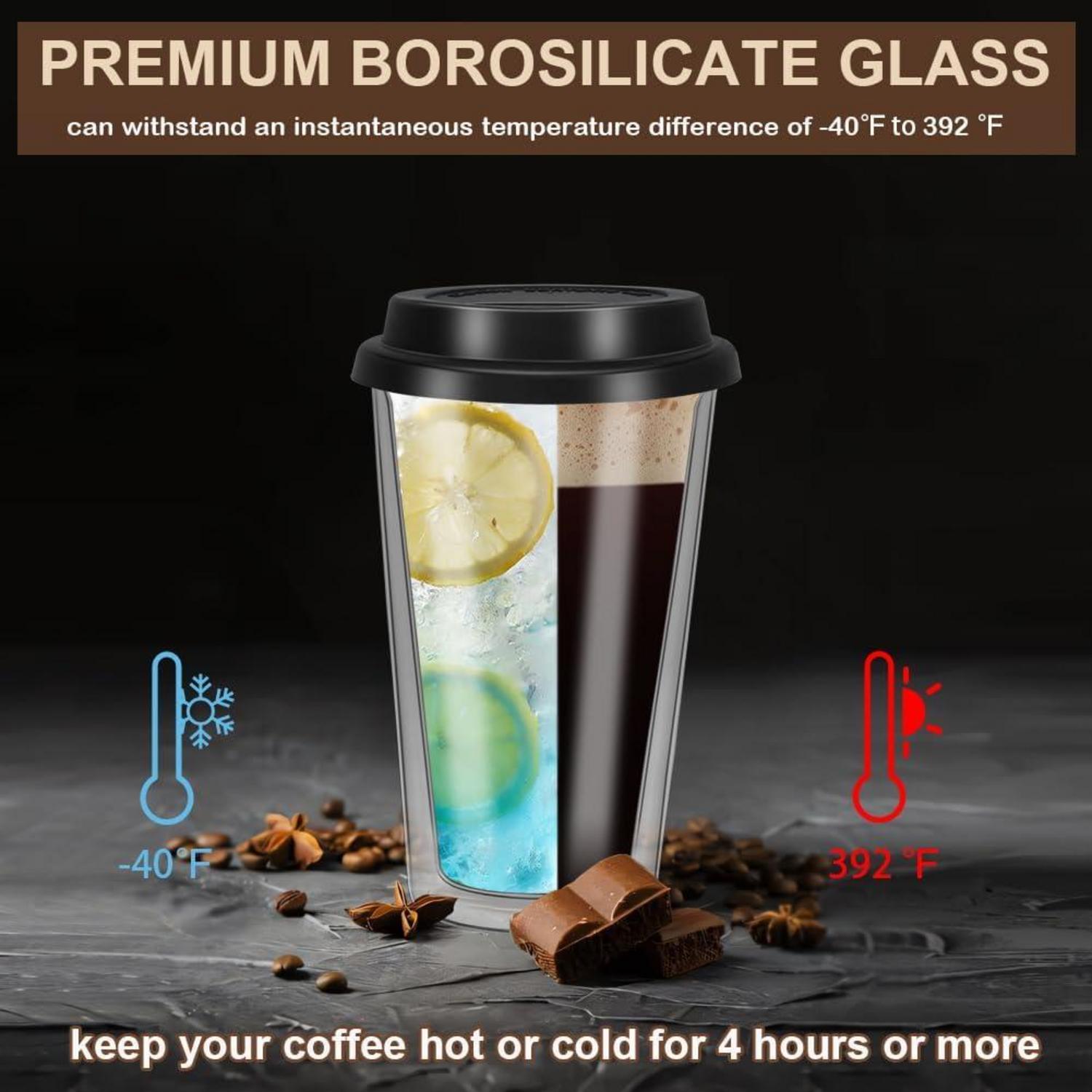 Doppelwandige Kaffeegläser mit Deckel 12oz 2er Set Thermogläser für