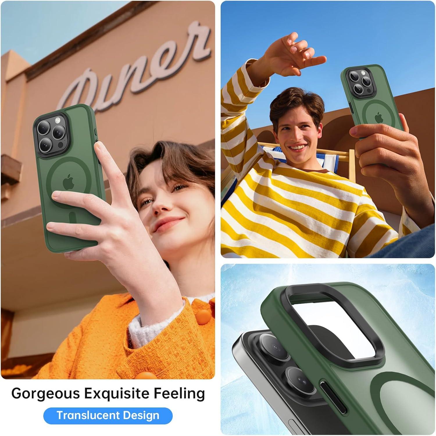 Magnetische Mattierte iPhone 15 Pro Max Hülle Schutzfolie Stoßfest Grün