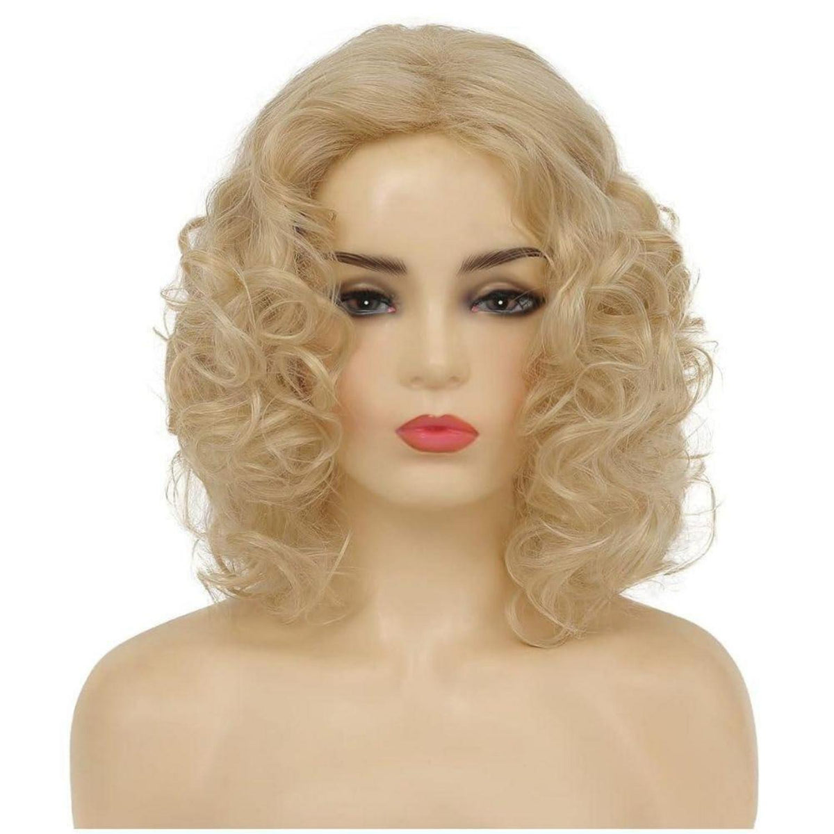 Blonde Lockige Bob Perücke Schulterlang Synthetisch Hitzebeständig