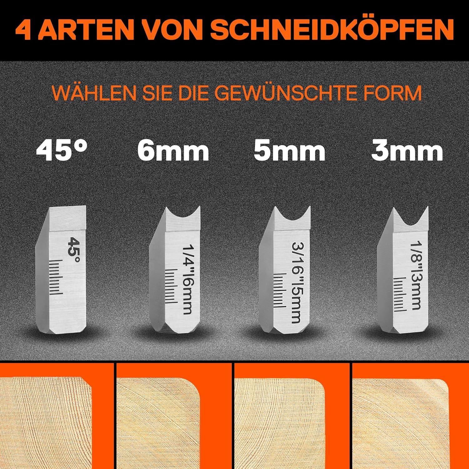 Kantenhobel Holz 4 Schneidköpfe 45°/3/5/6mm Fasenhobel