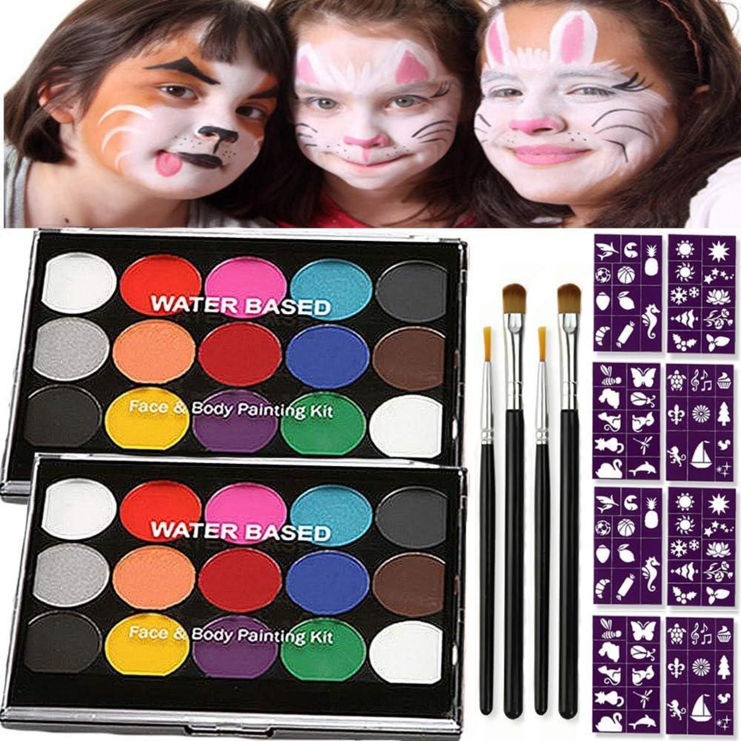 2er Set Halloween Kinderschminke 15 Farben Schminkpalette 2 Pinsel 40