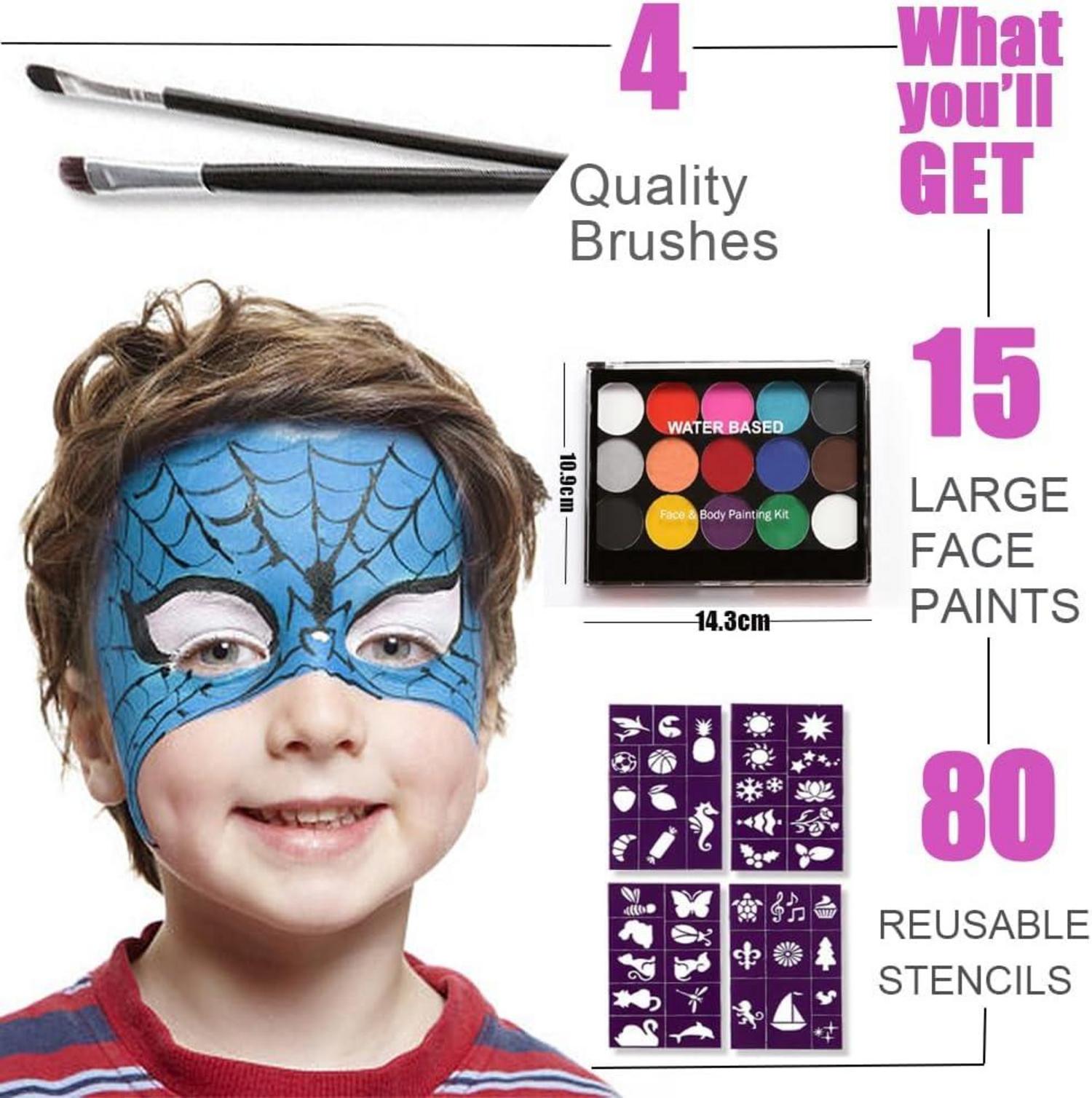 2er Set Halloween Kinderschminke 15 Farben Schminkpalette 2 Pinsel 40
