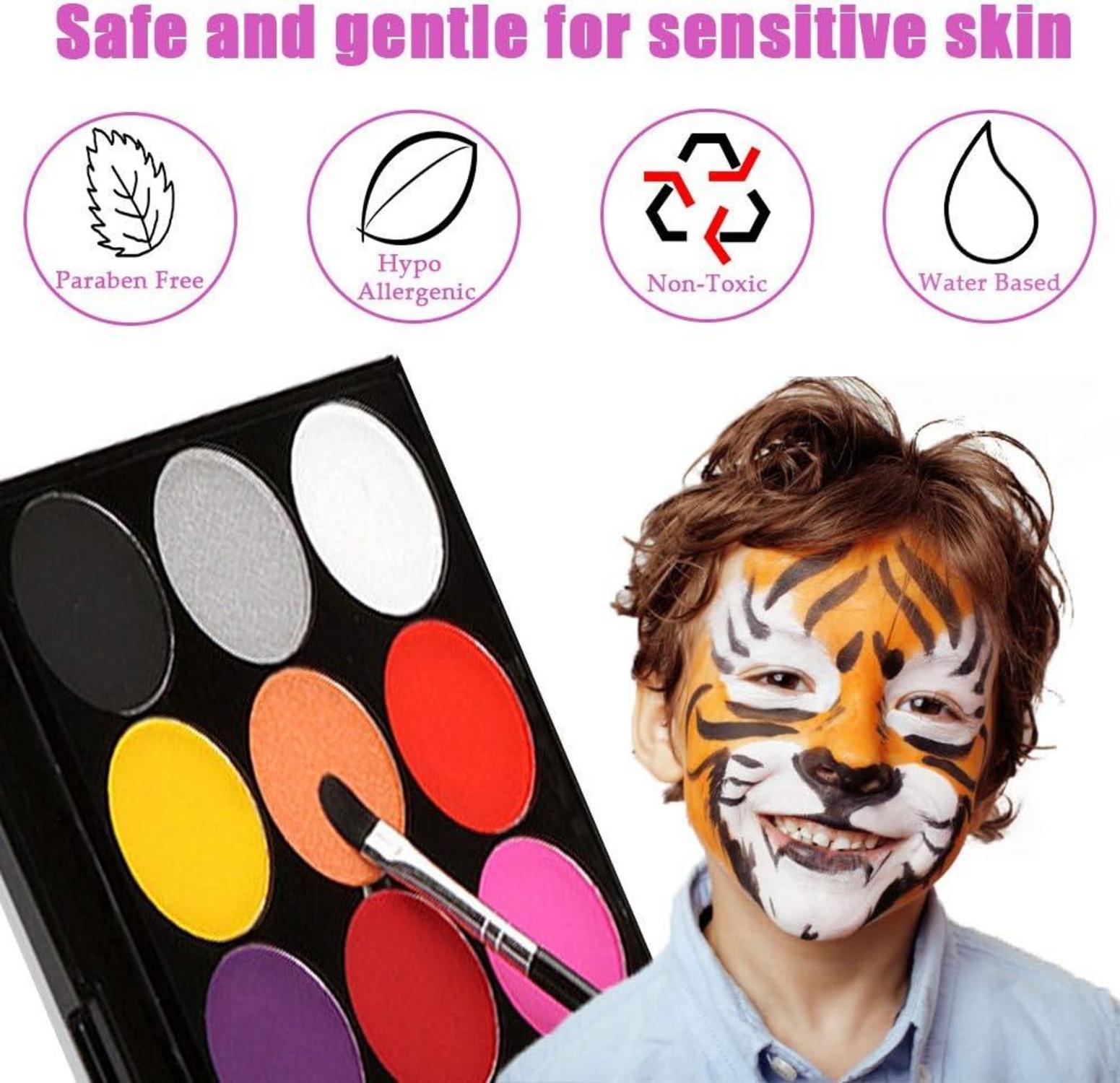2er Halloween Kinderschminke Set, Face Body Paint 15 Farben Schminkpalette