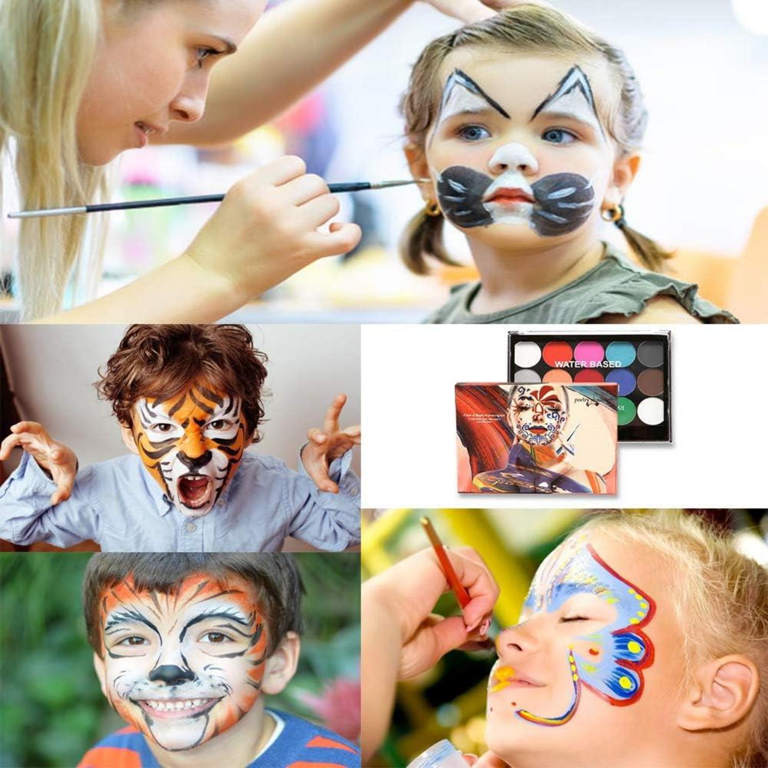 2er Halloween Kinderschminke Set, Face Body Paint 15 Farben Schminkpalette