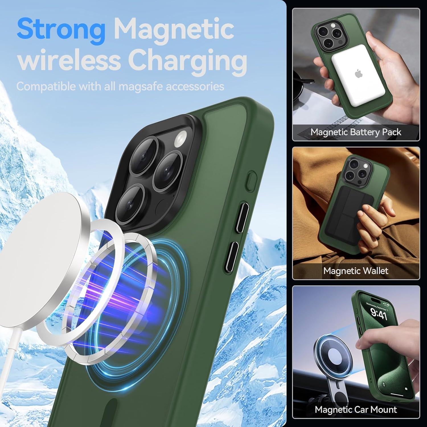 Schutzhülle iPhone 15 Pro MagSafe Matt Stoßfest Grün