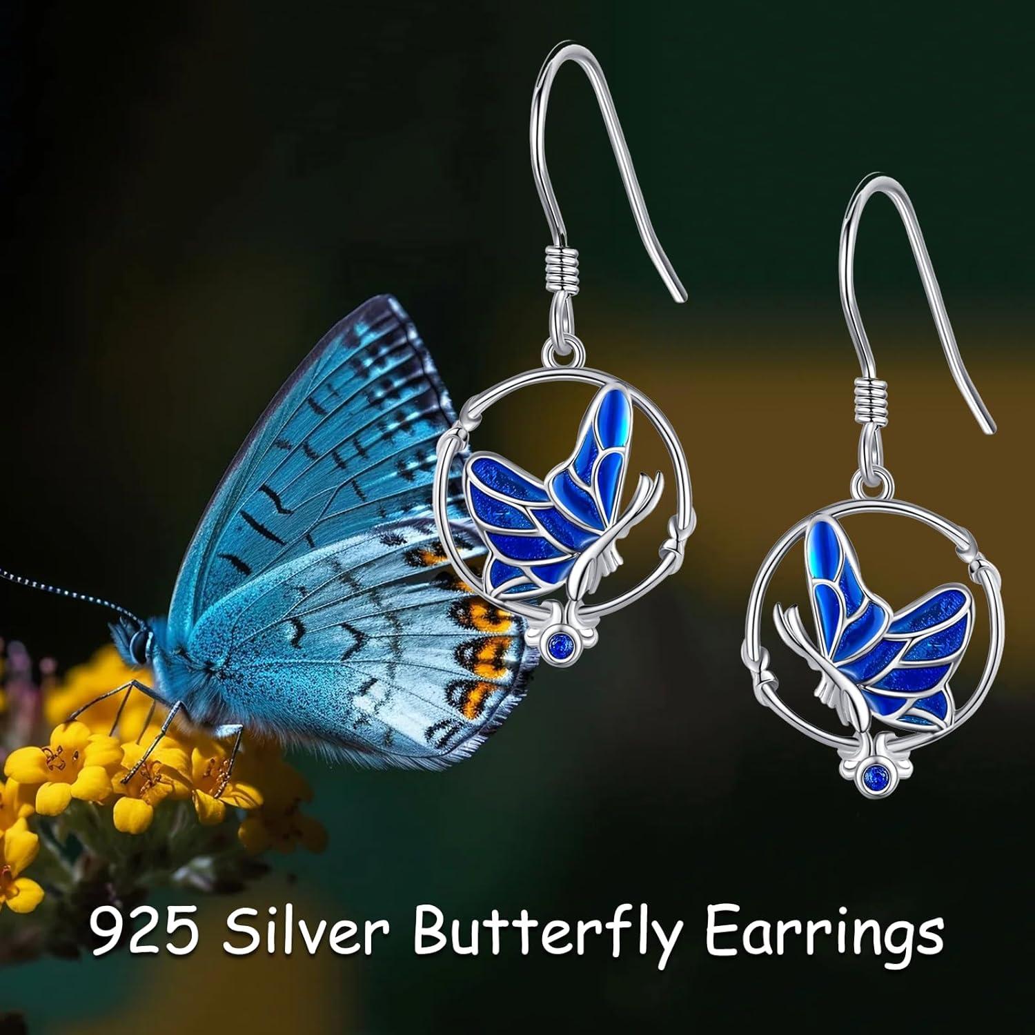 Schmetterling Ohrringe Sterling Silber Blau Mädchen Schmuck Gift