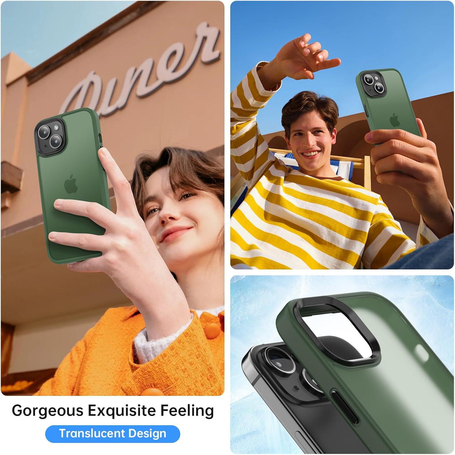 Stoßfeste iPhone 14/13 Hülle mit Schutzfolie - Grün