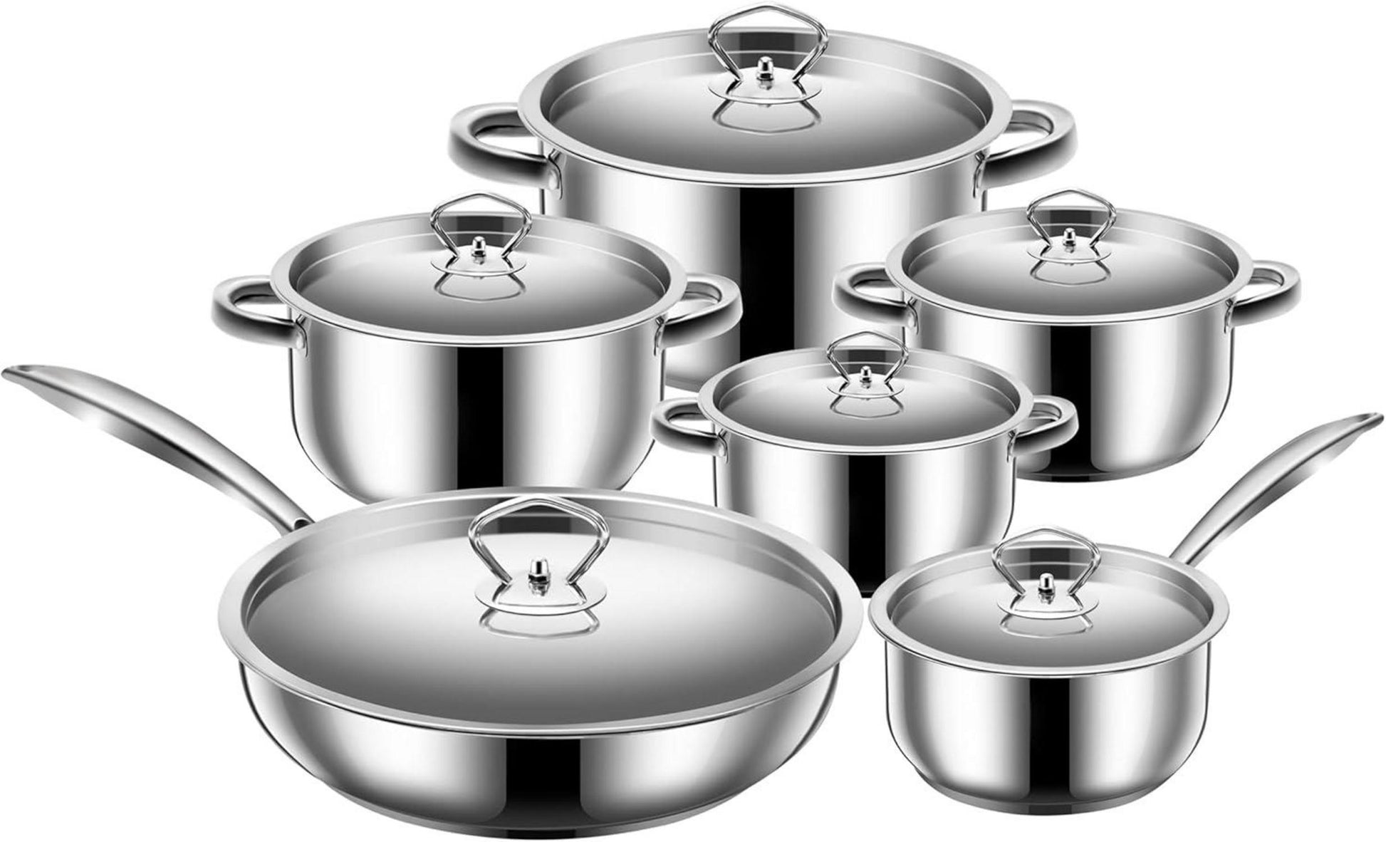 Kochtopf Set 6-teilig Induktion Edelstahl Deckel mattiert