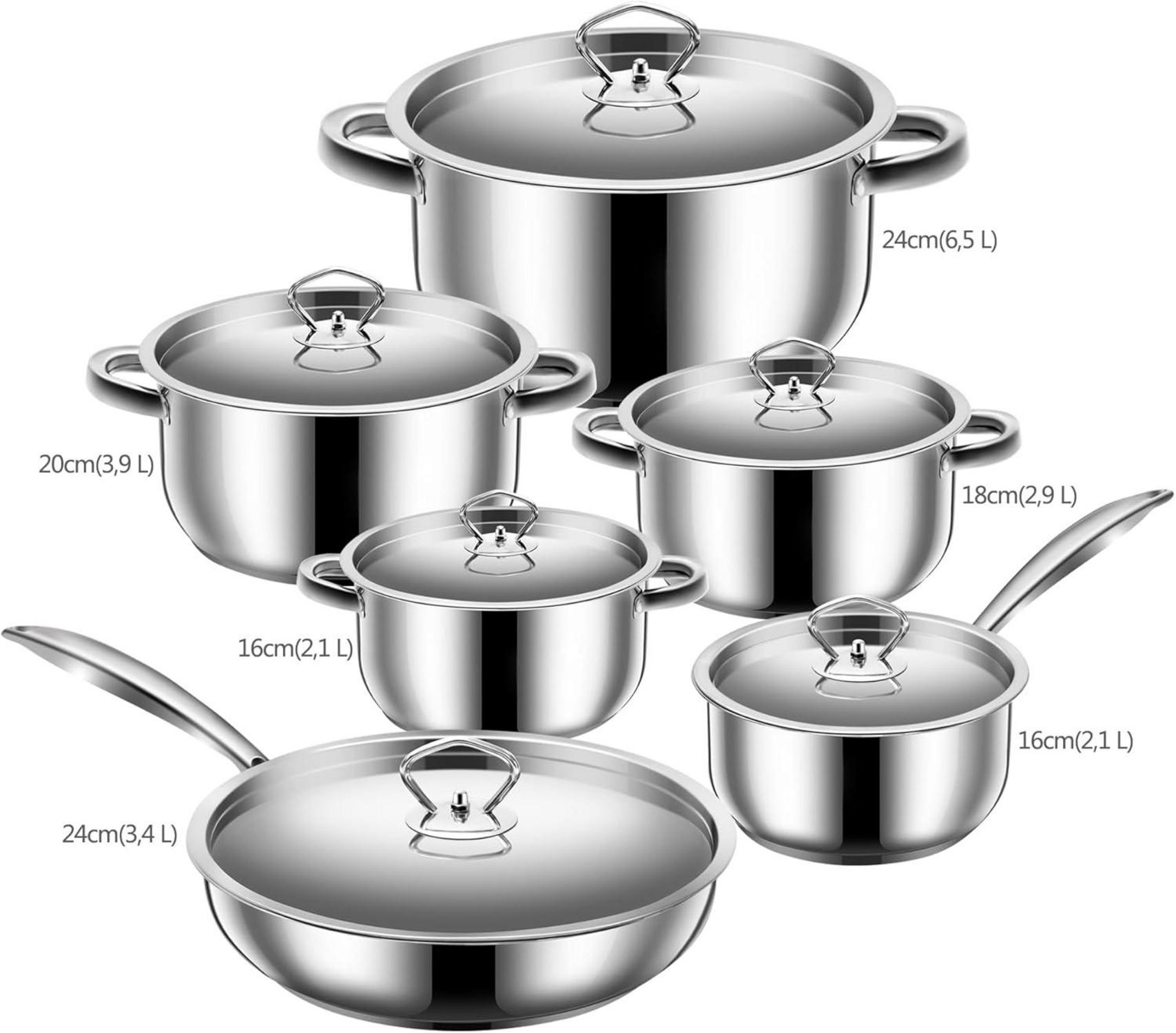 Kochtöpfe Induktion 6-teilig Edelstahl Metalldeckel mattsilber