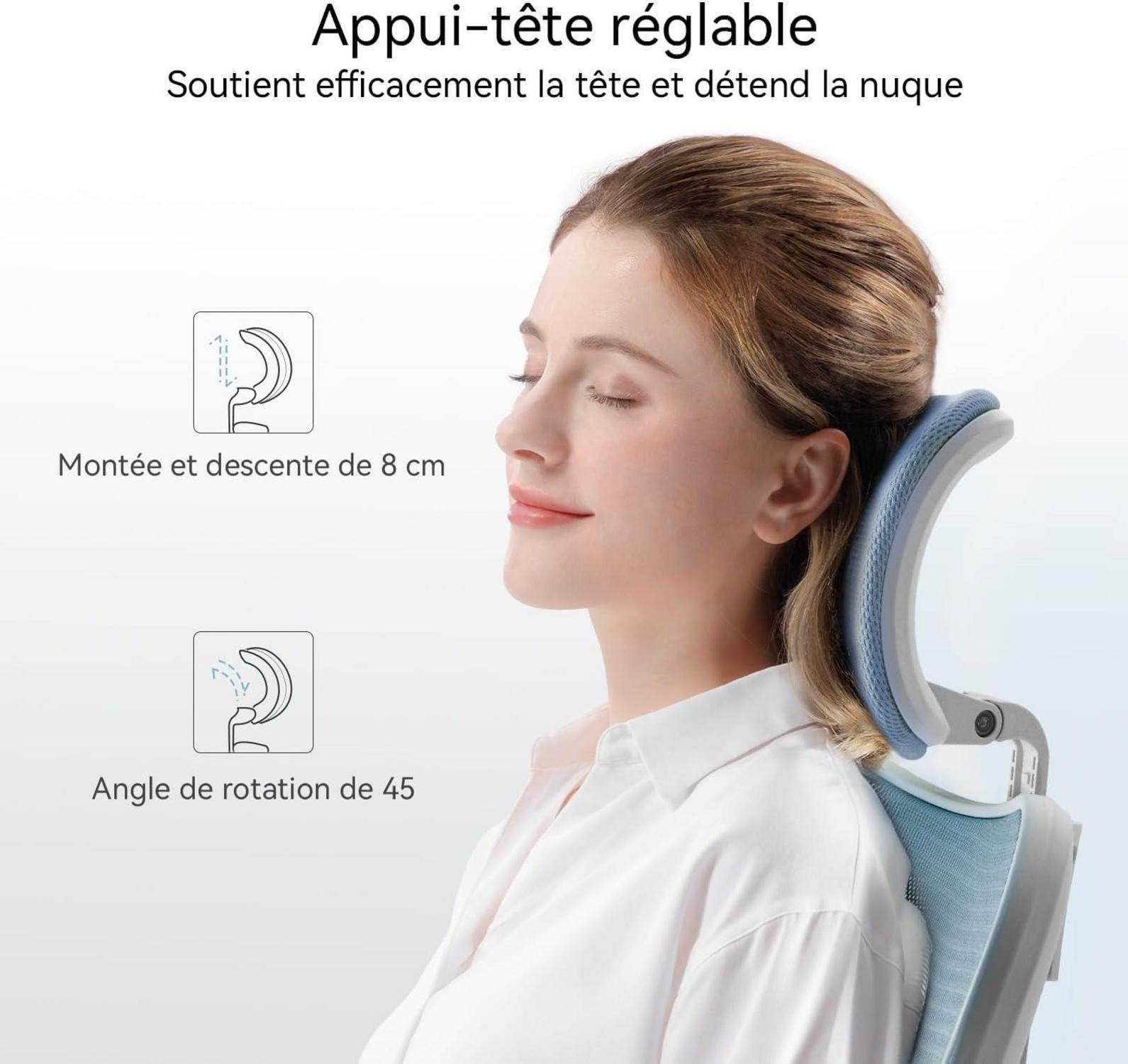 Ergonomischer Bürostuhl mit Kopf- und Lendenwirbelstütze | Hellblau