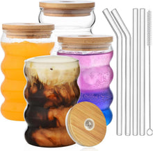 Gerippte Trinkgläser mit Deckel und Strohhalm 4er Set 530ml - Bubble