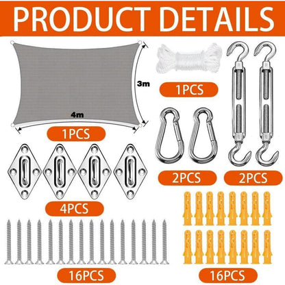 Premium Sonnensegel 3x4m Rechteckig Wasserdicht Segeltuch
