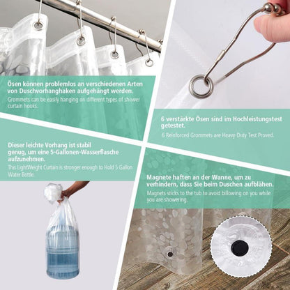 Duschvorhang 183x200cm wasserabweisend mit Magneten Metallösen