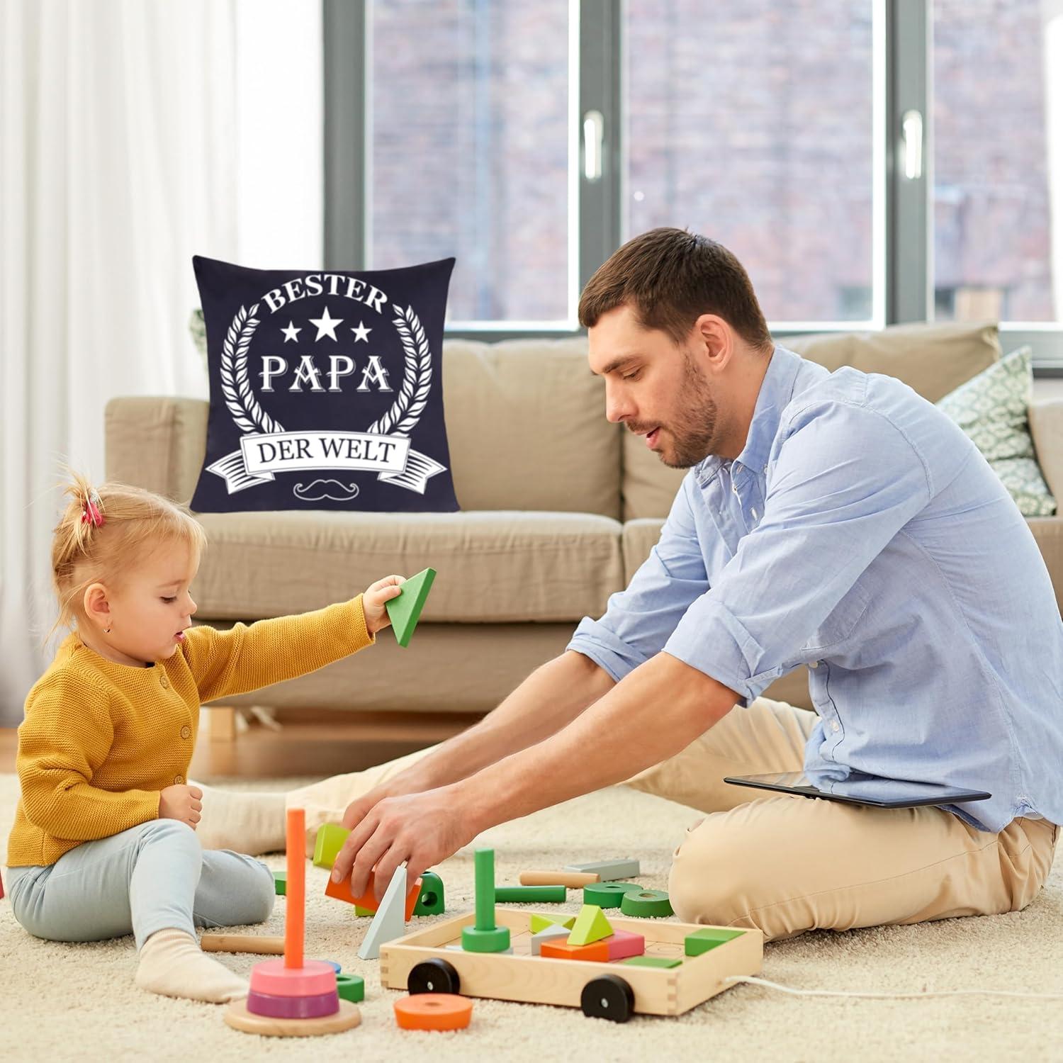 Papa Geschenk Kissenbezug 45x45cm Vatertag Weihnachten Schwarz