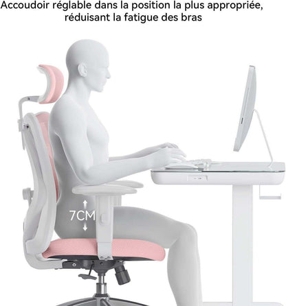 Ergonomischer Bürostuhl SIHOO M18 mit Kopfstütze, Lendenwirbelstütze - Hellrosa