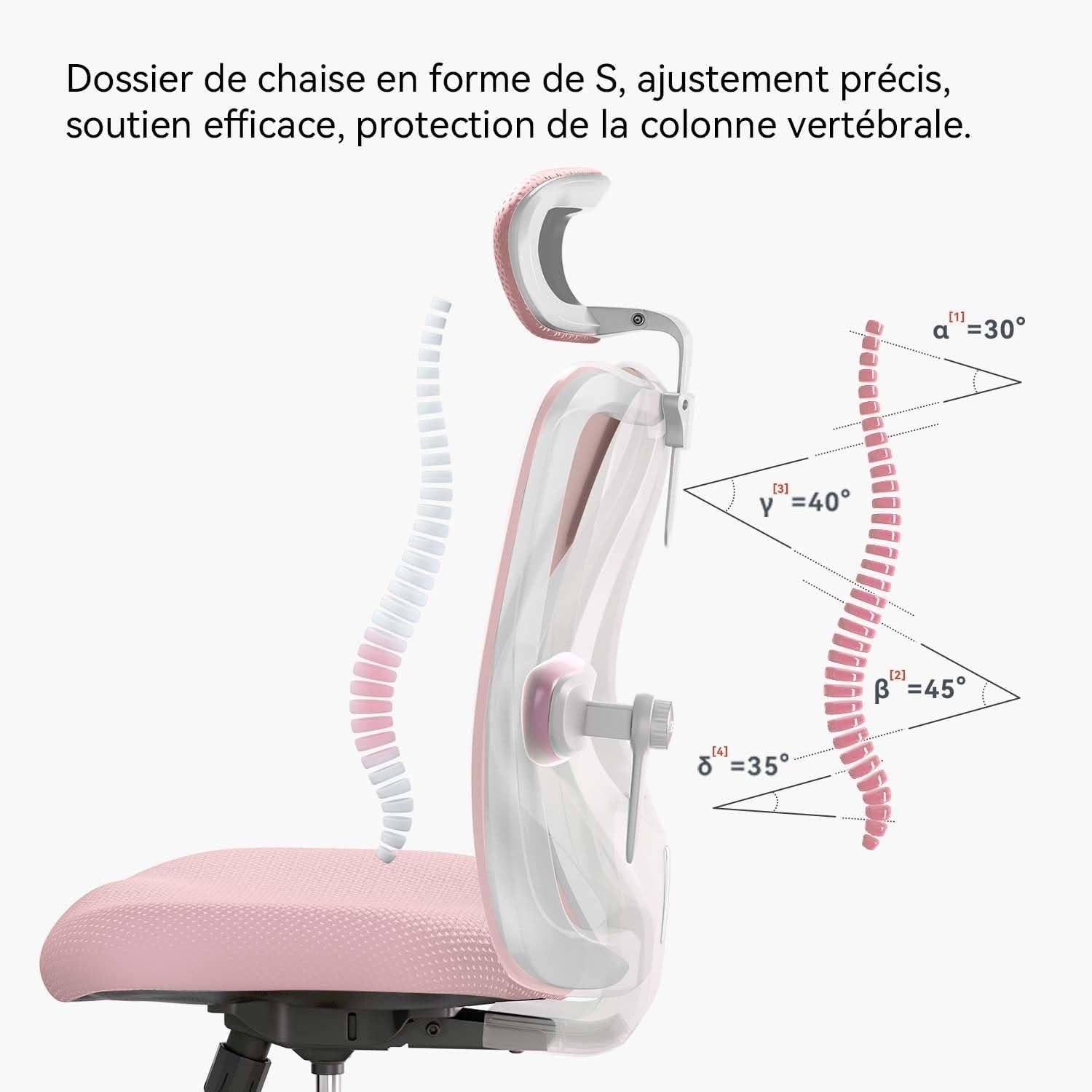 Ergonomischer Bürostuhl SIHOO M18 mit Kopfstütze, Lendenwirbelstütze - Hellrosa