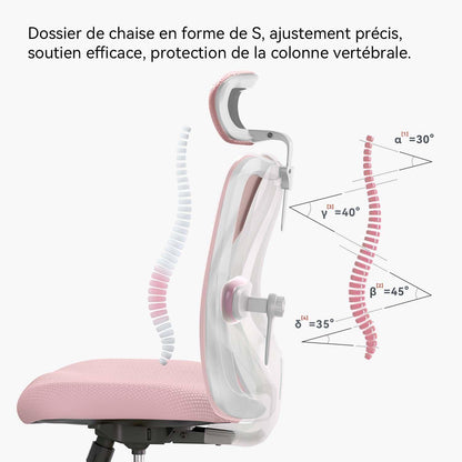 Ergonomischer Bürostuhl SIHOO M18 mit Kopfstütze, Lendenwirbelstütze - Hellrosa
