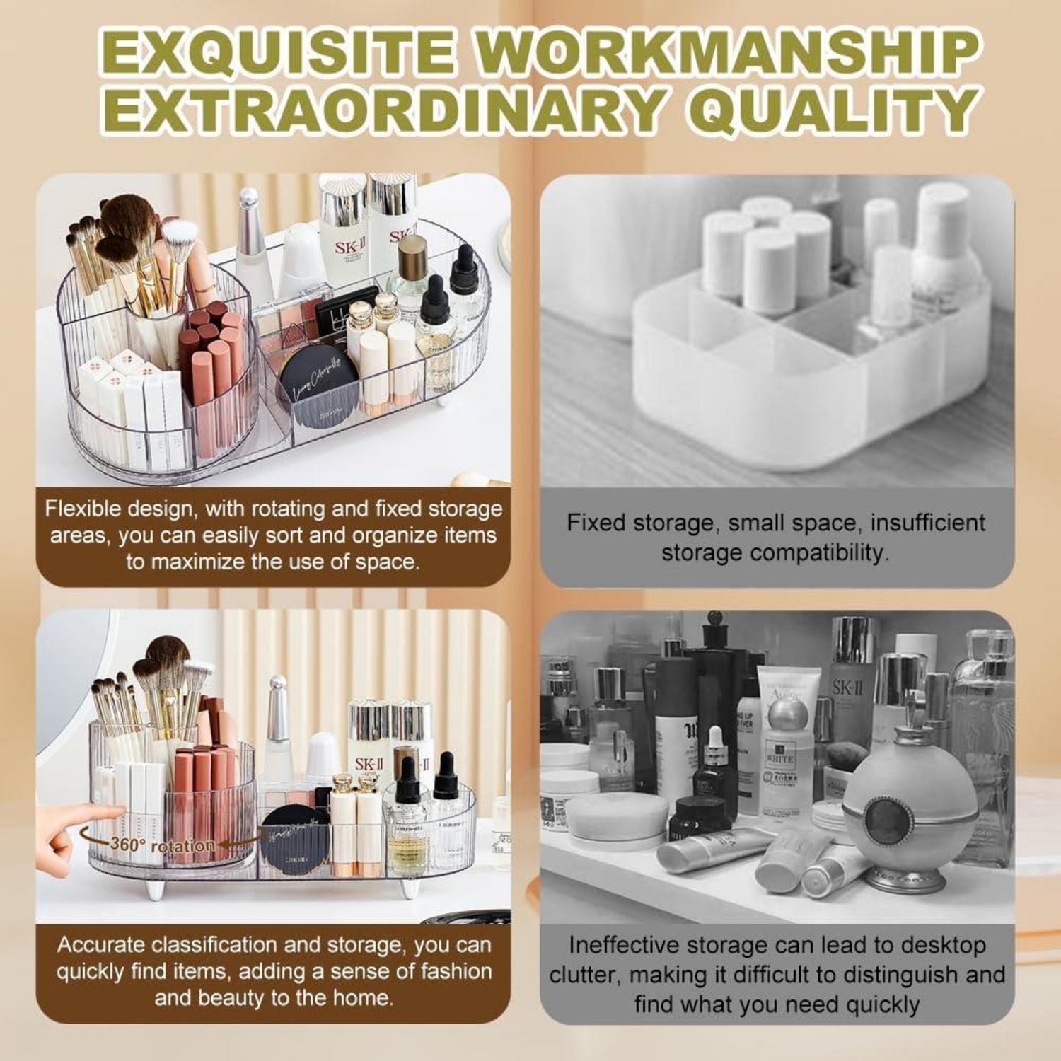 Make up Organizer Drehbar, Kosmetik Aufbewahrung 2-in-1, Kristallklar