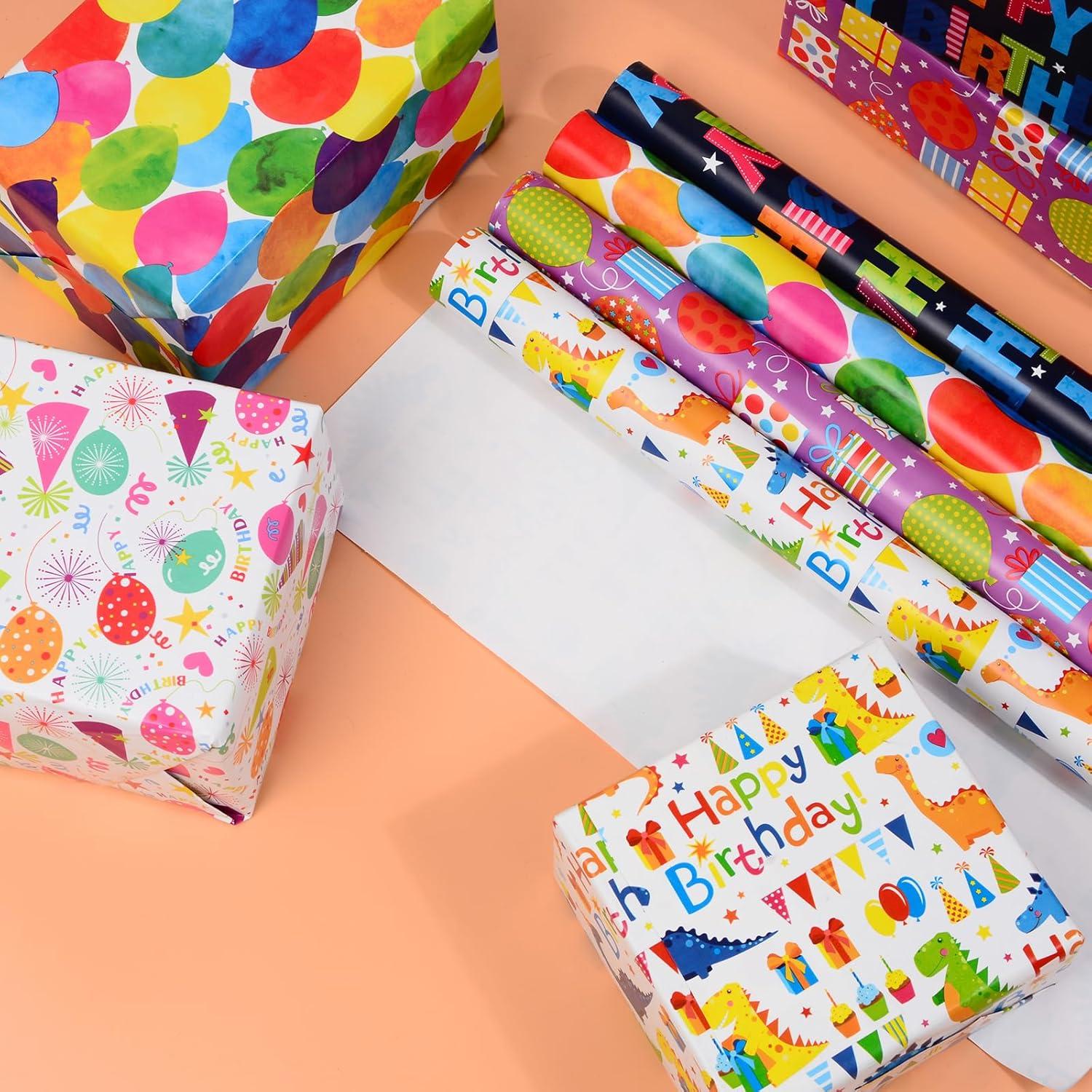 CHEPULA Geschenkpapier Geburtstag Kinder 5 Rollen 43cm x 300cm Junge Bunt
