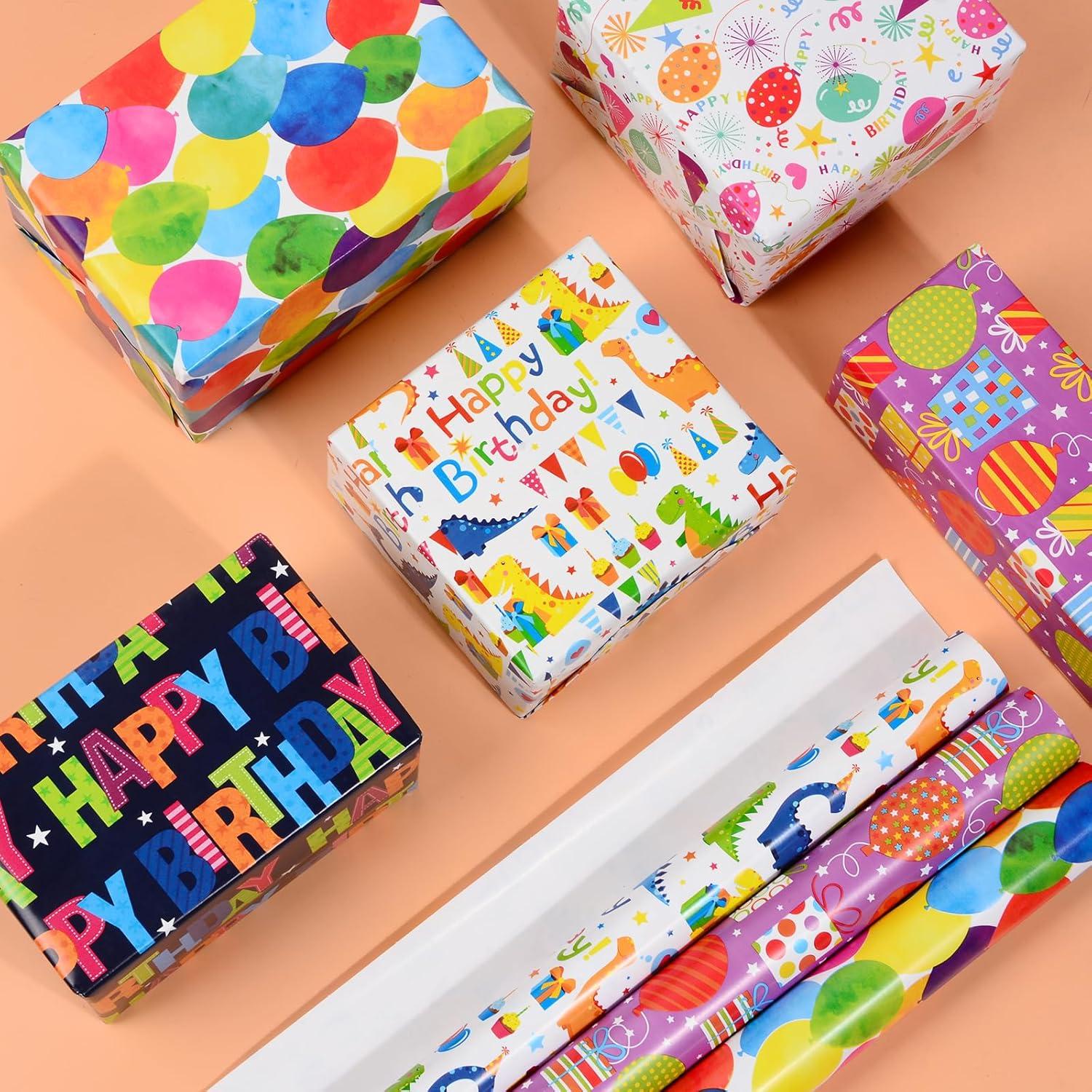 Geschenkpapier Kinder Geburtstag 5 Rollen 43x300 cm Dinosaurier Ballons