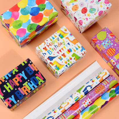 Geschenkpapier Kinder Geburtstag 5 Rollen 43x300 cm Dinosaurier Ballons