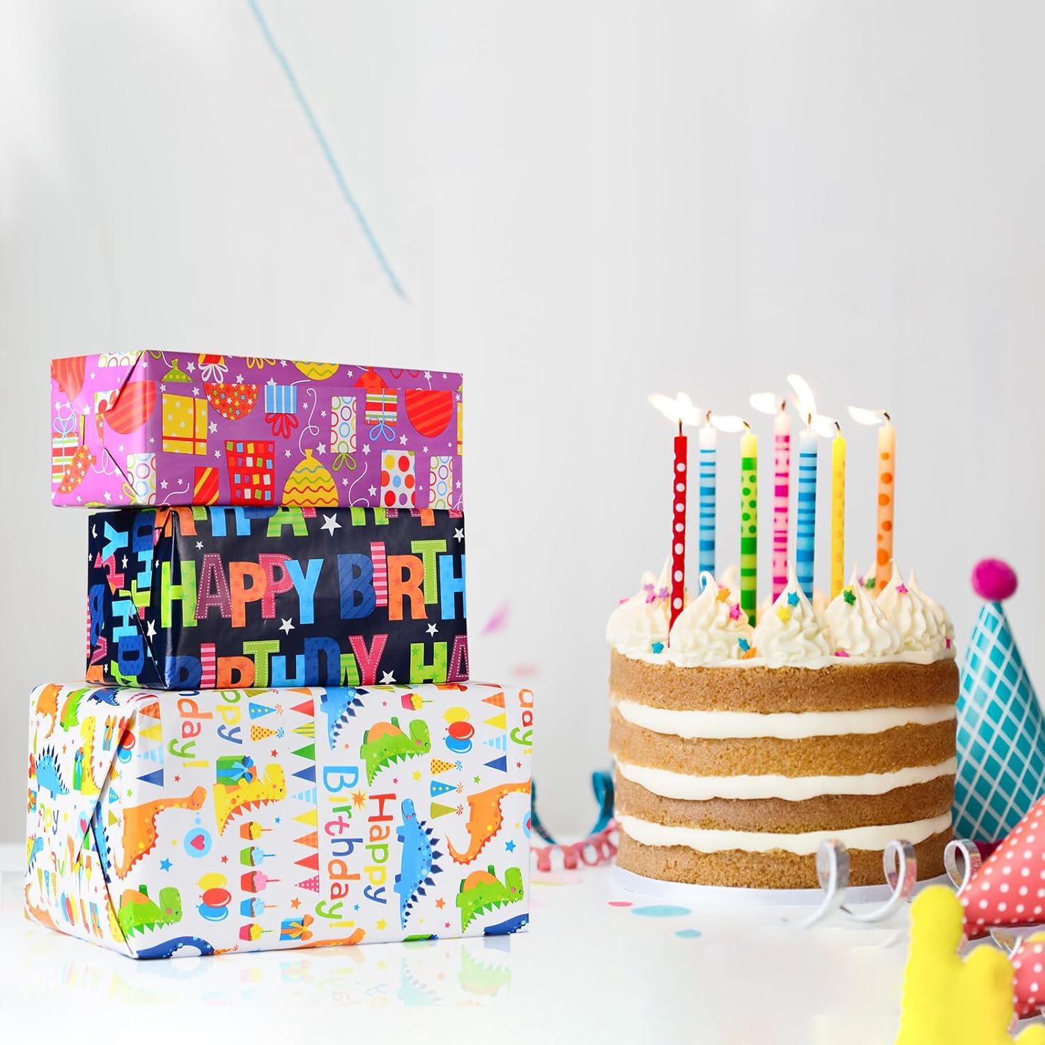 Geschenkpapier Geburtstag Kinder 5 Rollen 43x300cm Bunt Dinosaurier