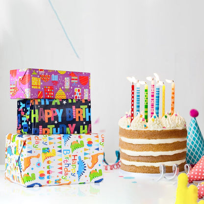 Geschenkpapier Geburtstag Kinder 5 Rollen 43x300cm Bunt Dinosaurier