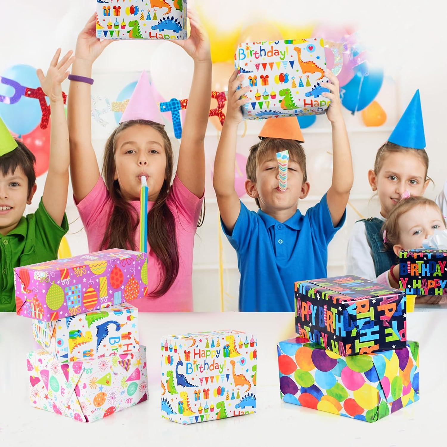 Geschenkpapier Kinder Geburtstag 5 Rollen 43x300 cm Dinosaurier Ballons