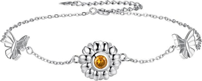 J.MUEN Fußkettchen Silber 925 Gänseblümchen Sonnenblume Verstellbare