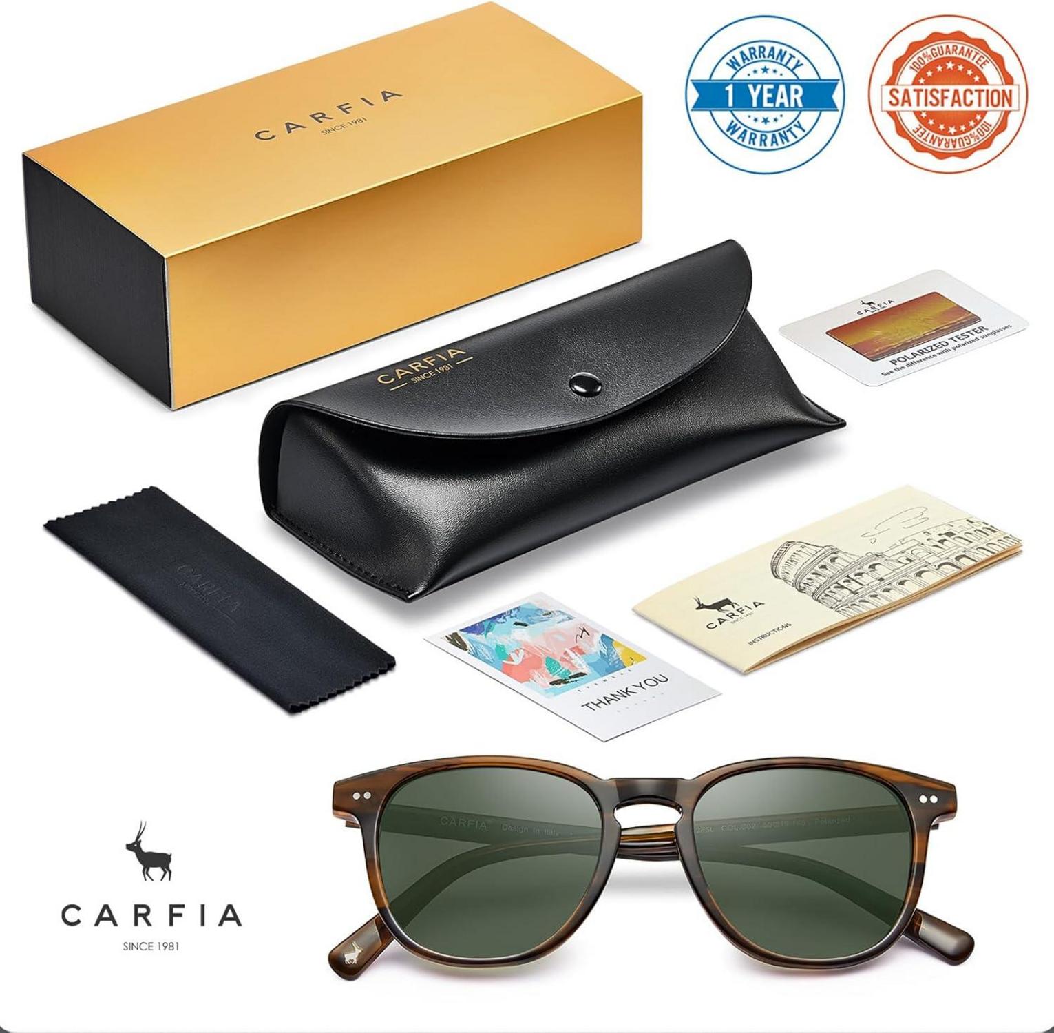 CARFIA Herren Polarisierte Sonnenbrille UV-Schutz Acetat Vintage