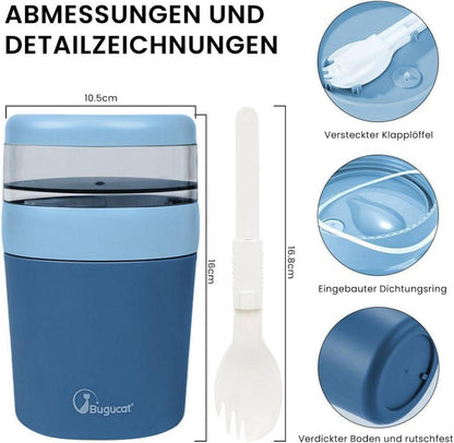 Bugucat Müslibecher to go 150ML+500ML, Lunchpot mit