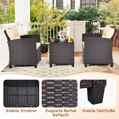 Rattan Balkonset Polyrattan Gartenmöbel Gartensessel & Tisch Outdoor Set Bistro inkl. Kissen